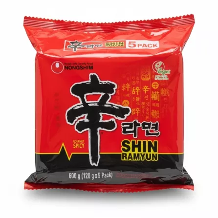 Pack of Nongshim Shin Ramyun spicy instant noodles 5-pack
