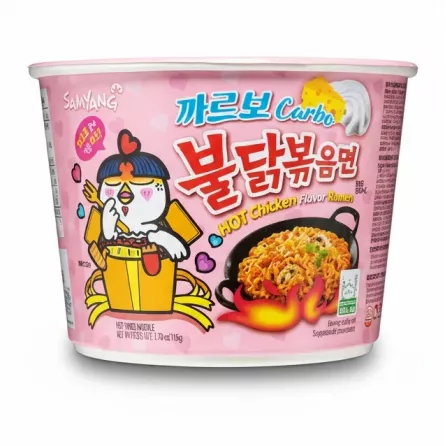 Samyang Carbo Hot Chicken Flavor Ramen big bowl packaging prominent and on white background