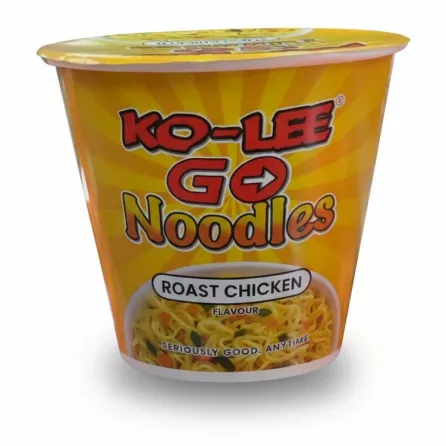 Ko-Lee Go Noodles Roast Chicken flavour cup packaging prominent and on white background