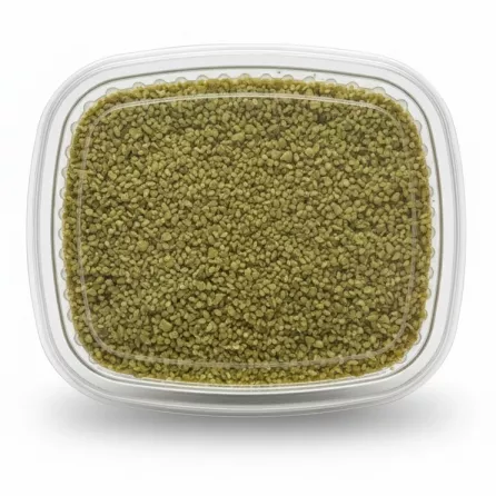 Plastic container filled with fresh cracked wheat