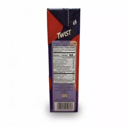 Nutrition facts and recycling info on Twist Raisin Nectar carton