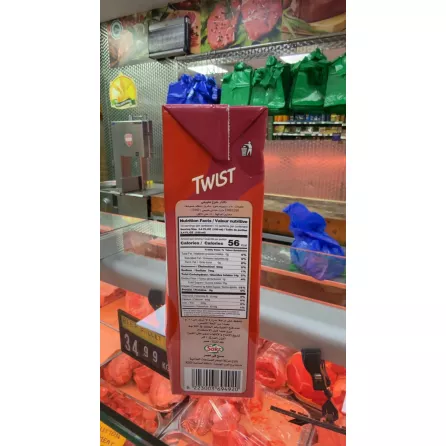 Nutrition facts and barcode on Twist Peach Nectar carton