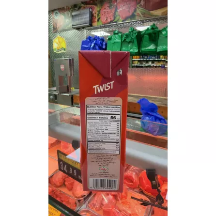 Nutrition facts and barcode on Twist Peach Nectar carton
