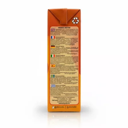 Back view of Twist Orange Nectar carton with ingredients and product details