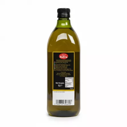Sofra Extra Virgin Olive Oil 1 litre bottle back label with nutritional information and ingredients