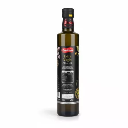 Back of Bodrum Extra Virgin Olive Oil bottle with nutritional info