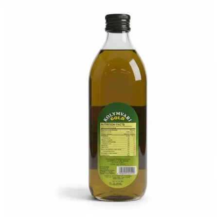 Back view of Kolymvari Gold Extra Virgin Olive Oil bottle with nutrition facts