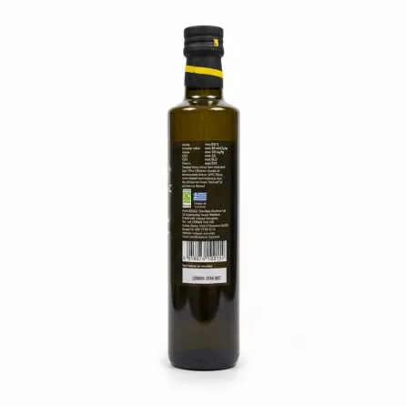 Hellenic Sun extra virgin olive oil bottle back view with details