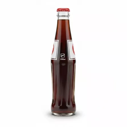 Zamzam glass cola bottle back view showing 250ml volume label