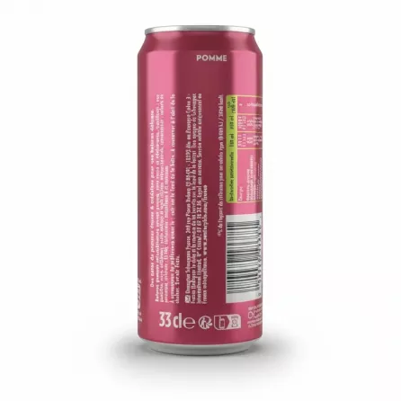 Back view of Schweppes apple flavoured drink can showing text and barcode