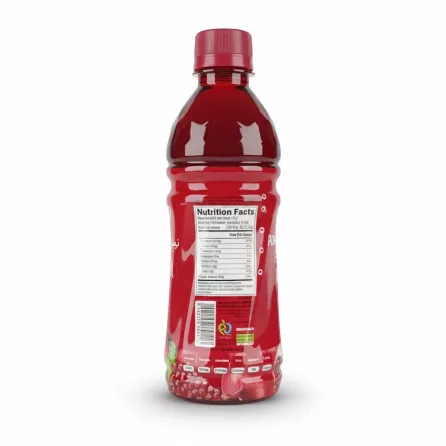 Back label of Vanali pomegranate fruit juice with ingredients and nutrition
