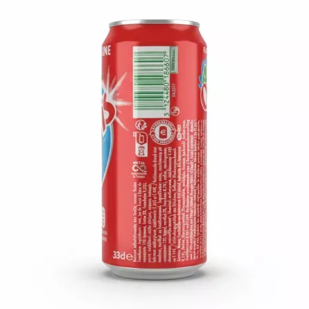 Back of the Oasis drink can showing ingredients and barcode