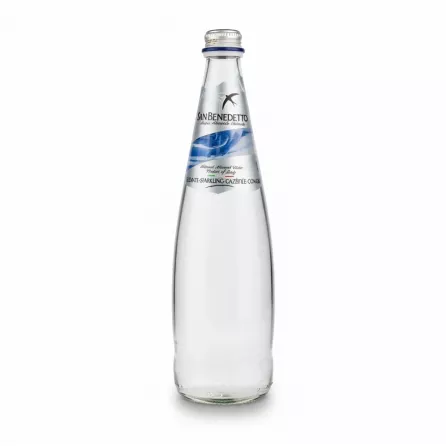San Benedetto sparkling mineral water clear glass bottle front view
