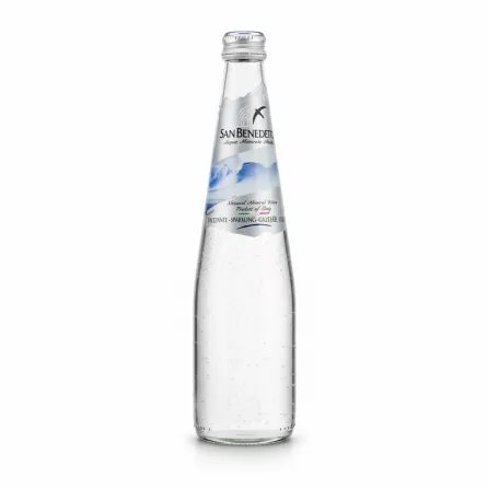 San Benedetto sparkling mineral water glass bottle side view