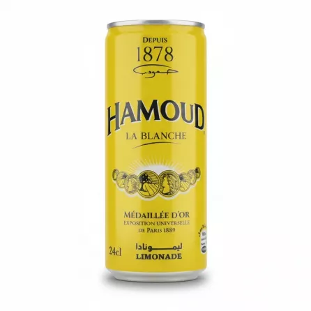 Hamoud La Blanche Limonade bright yellow can front view