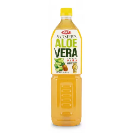 Front view of OKF Farmer's Aloe Vera Pineapple Drink bottle