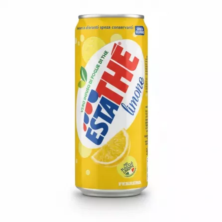 Can of Esta Thè lemon flavour iced tea on a white background