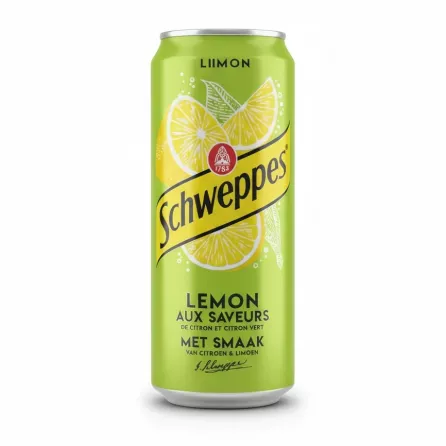 Schweppes Lemon Sparkling Drink can on a white background