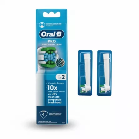 Oral-B Pro Precision Clean replacement brush heads pack with two brush heads outside the packaging