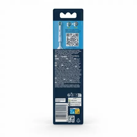 Back of Oral-B Pro Precision Clean brush heads pack showing product details, barcode, and recycling information