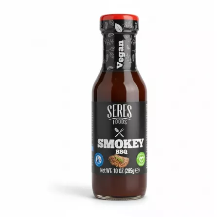 Bottle of Seres Foods Smokey BBQ Sauce front