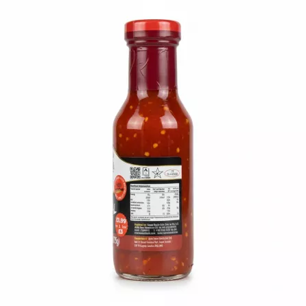 Back label of Seres Foods Sambal Hot Sauce showing nutritional information and certifications
