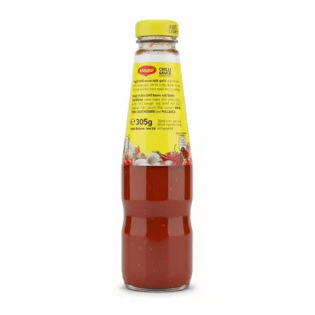 Back label of Maggi Chilli Sauce showing ingredients and barcode
