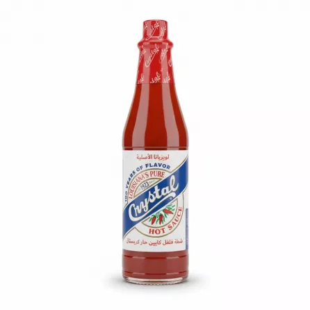 Bottle of Crystal Hot Sauce with red cap and label