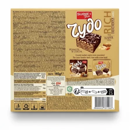 Sweet Plus Zydo Rich Cocoa Peanuts Wafer Cakes back package with ingredients