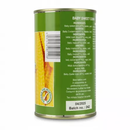 Heera Baby Sweet Corn can ingredients and barcode
