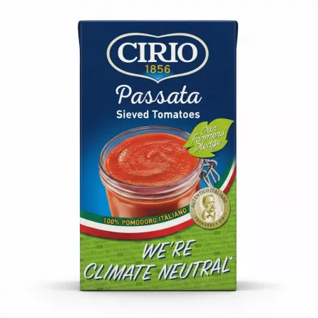 Cirio Passata Sieved Tomatoes front packaging showing tomato puree