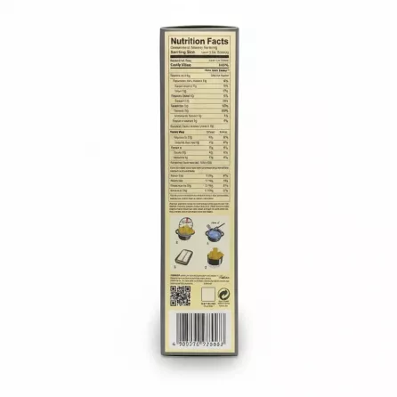 Back panel with nutrition facts and cooking instructions