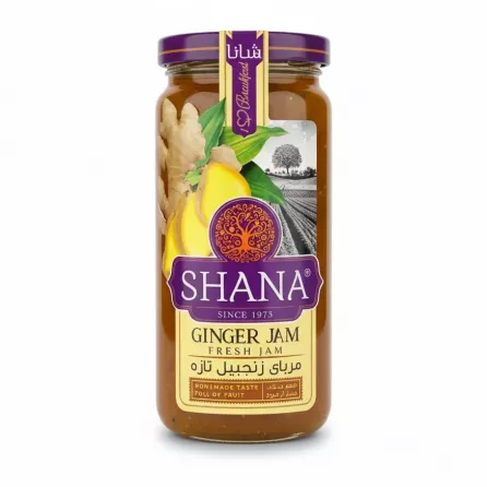 Shana Ginger Jam jar front label showing ginger slices