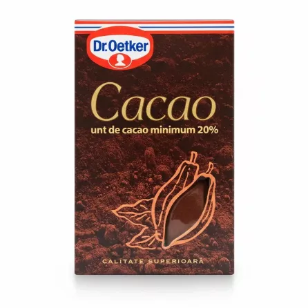 Dr. Oetker cocoa powder box front with cocoa pod design