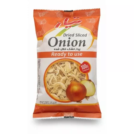 Front view of Tiar dried sliced onion pack showing contents without price tag