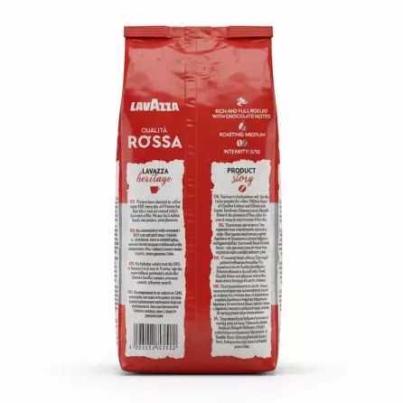 Lavazza Qualità Rossa pack back view showing product story and blend details