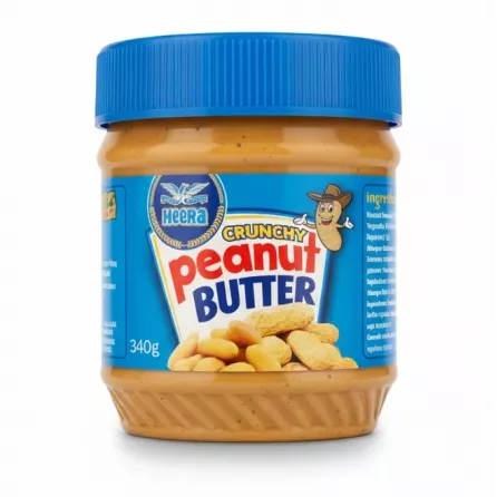 jar of Heera crunchy peanut butter with blue lid