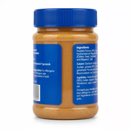 side label showing ingredients of Heera crunchy peanut butter