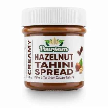 Poursam Creamy Hazelnut Tahini Spread jar front label