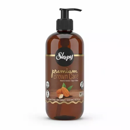 Sleepy premium brown care natural almond liquid soap bottle front