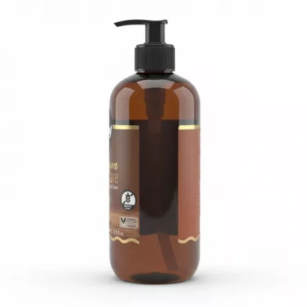 Sleepy premium brown care natural almond liquid soap bottle side with ingredients