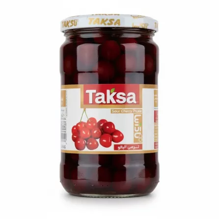 Jar of Taksa Sour Cherry Pickle with label showing cherries