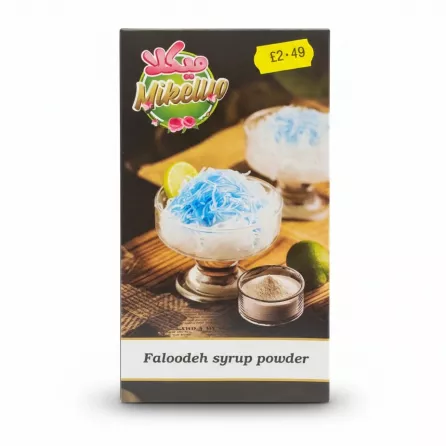 Box showing Mikella Faloodeh syrup powder with price sticker