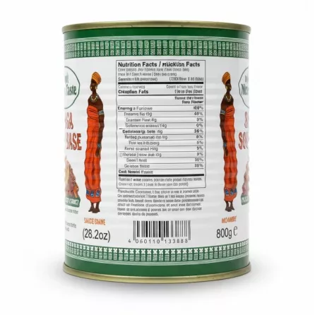 Nutrition facts and barcode on Nigeria Taste Banga Soup Base can