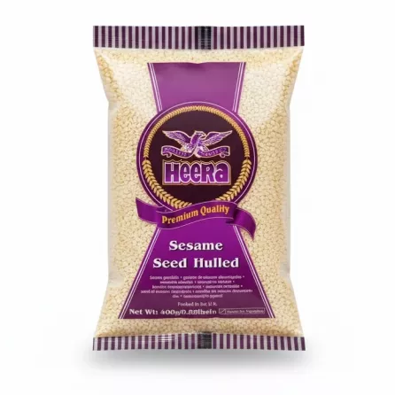 Packet of Heera Hulled Sesame Seeds with purple label and premium quality badge