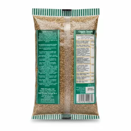 Heera whole cumin seeds 300g back with nutritional info and barcode