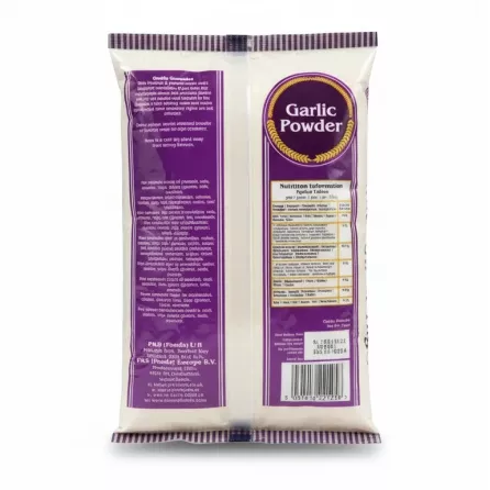 Heera Garlic Powder 1kg packet back view with nutrition info