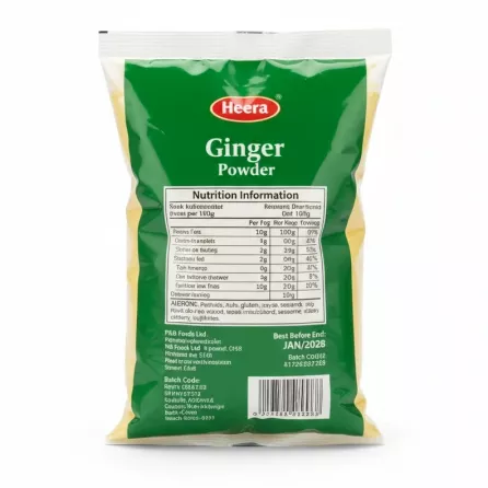 Heera Ginger Powder 800g pack back with nutrition and allergy information