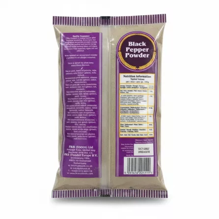 Back side of Heera Black Pepper Powder packet showing nutrition and ingredient details