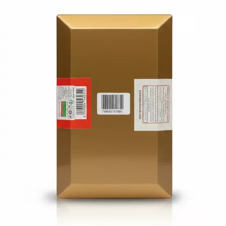 Back view of Mah Dooneh Premium Saffron Rock Candy box showing barcode and labels